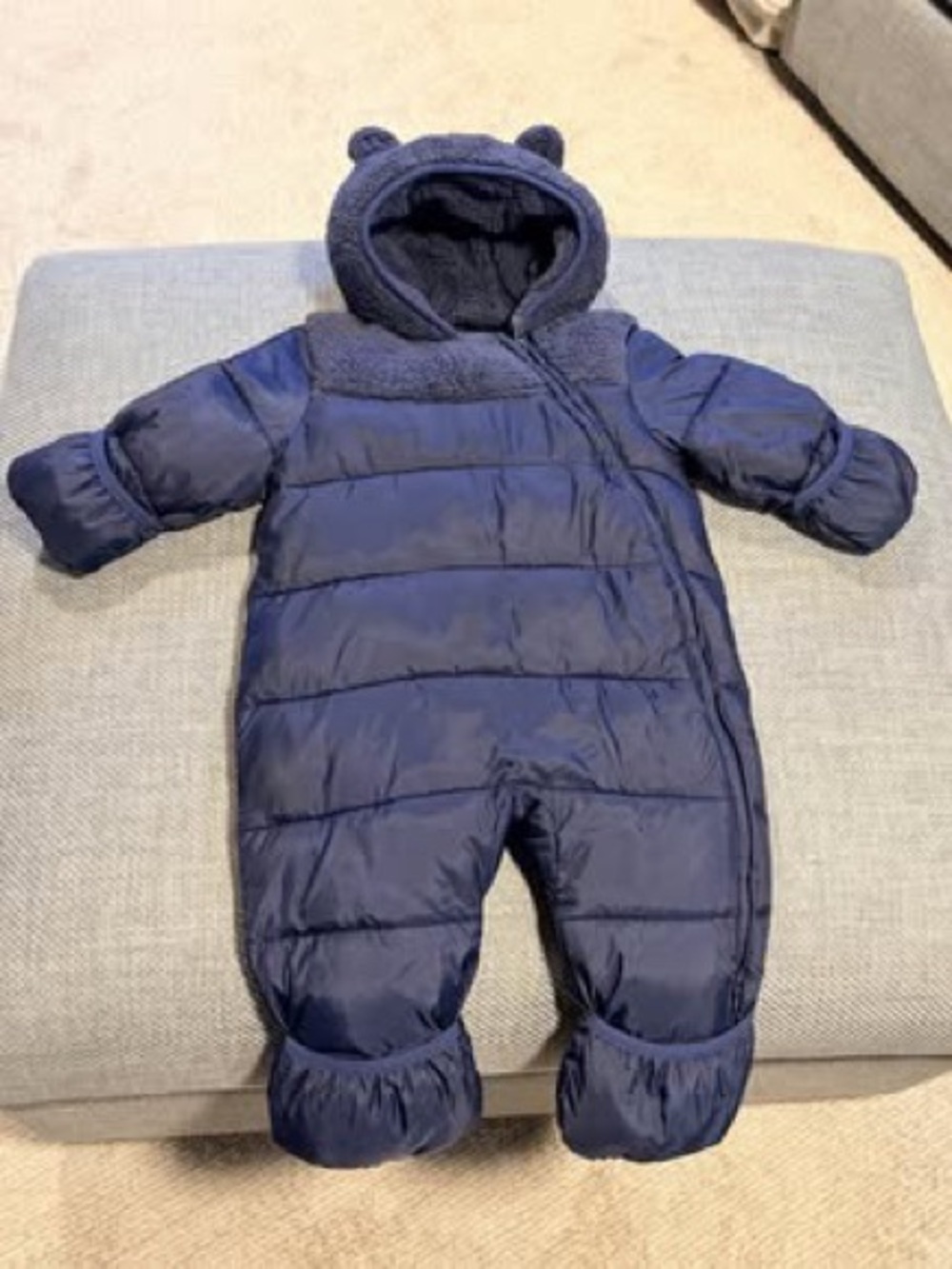 GAP Navy Puffer Baby Snowsuit with Hooded Bear Ears